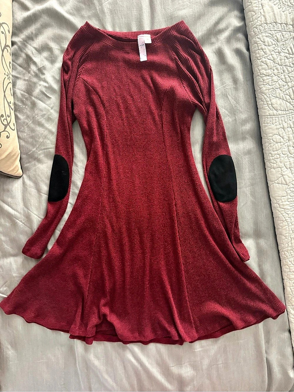 Alya burgundy red ribbed knit skater dress